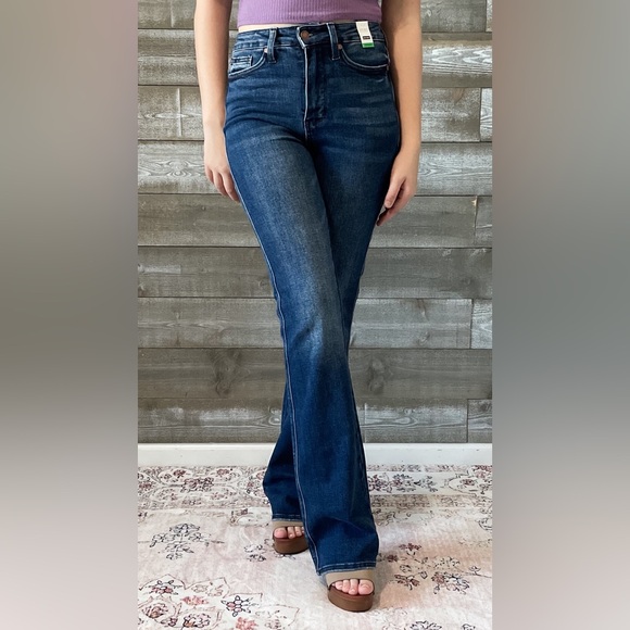 judy blue tummy control back pocket embroidered bootcut jeans long inseam 88786 - Picture 3 of 16